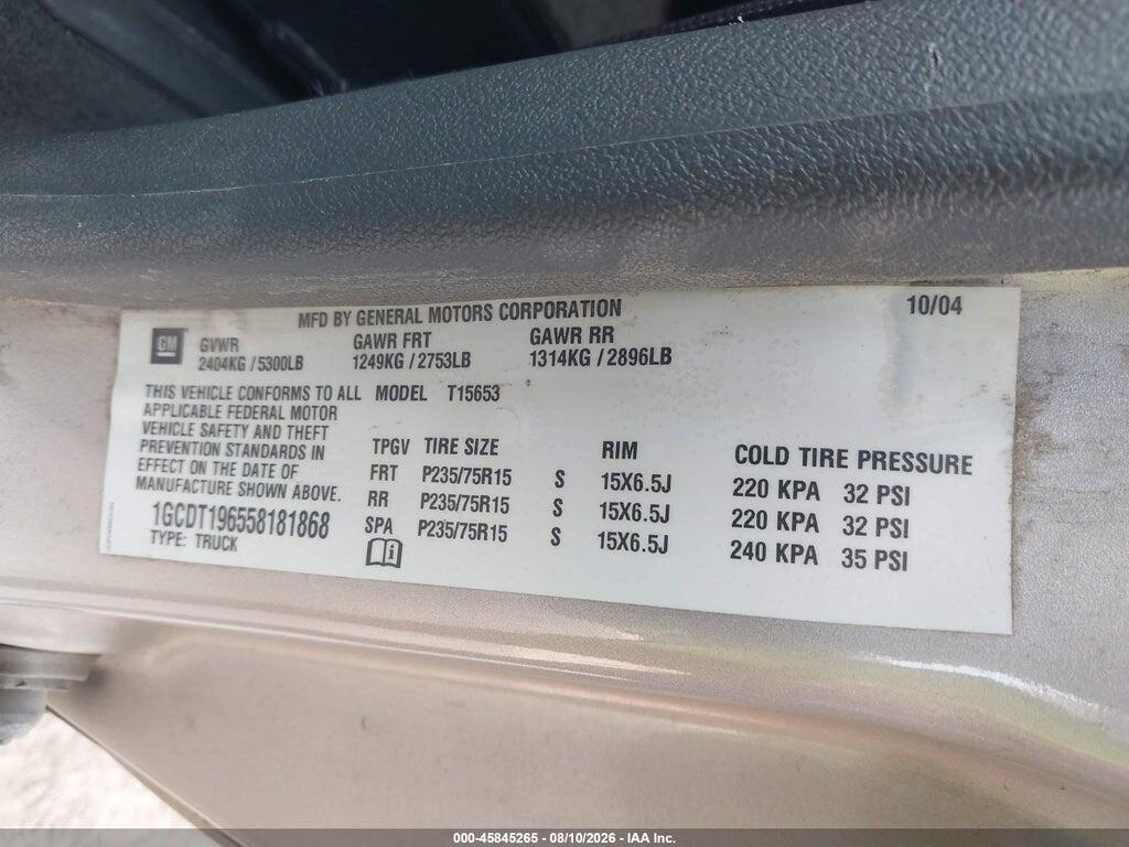 1GCDT196558181868 2005 CHEVROLET COLORADO photo no. 9