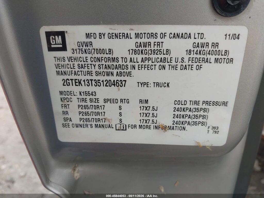 2GTEK13T351204637 2005 GMC SIERRA 1500 photo no. 9