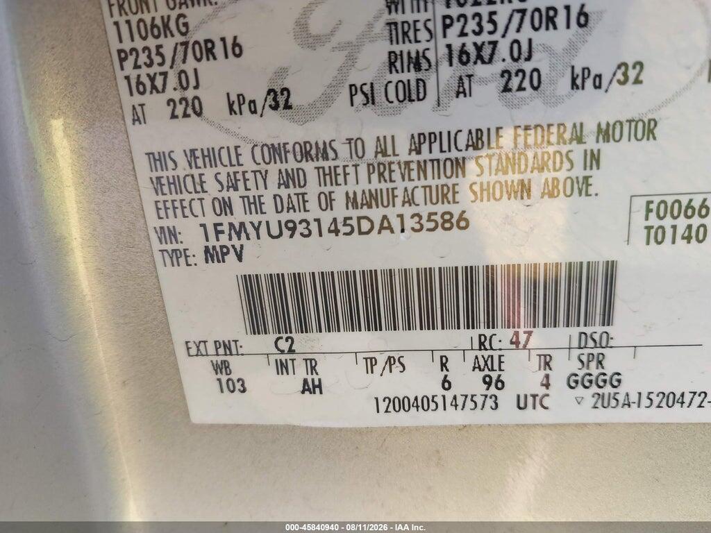 1FMYU93145DA13586 2005 FORD ESCAPE photo no. 9