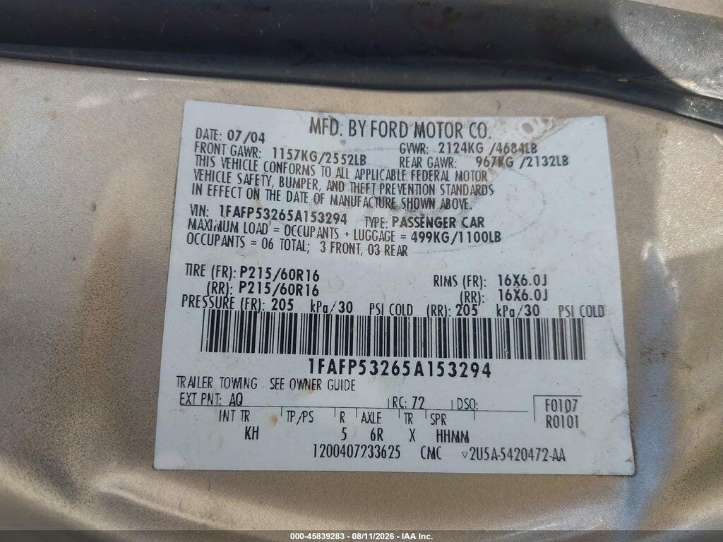 1FAFP53265A153294 2005 FORD TAURUS photo no. 9