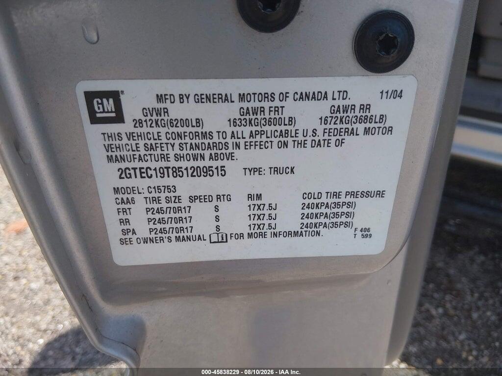 2GTEC19T851209515 2005 GMC SIERRA 1500 photo no. 9