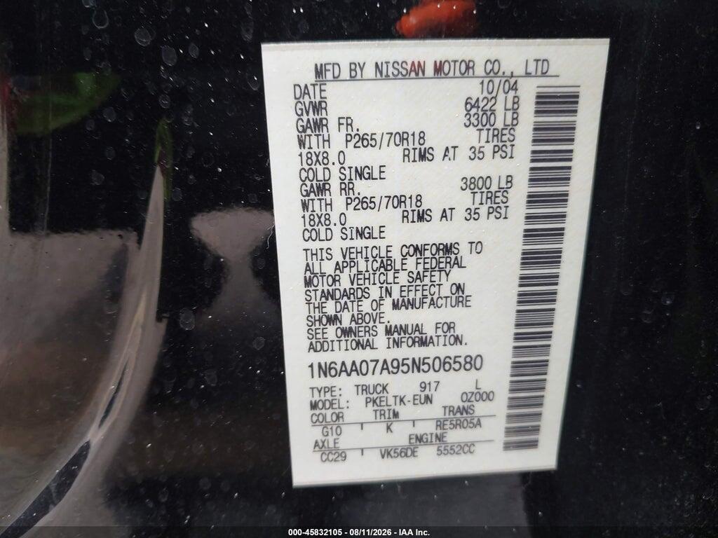 1N6AA07A95N506580 2005 NISSAN TITAN photo no. 9
