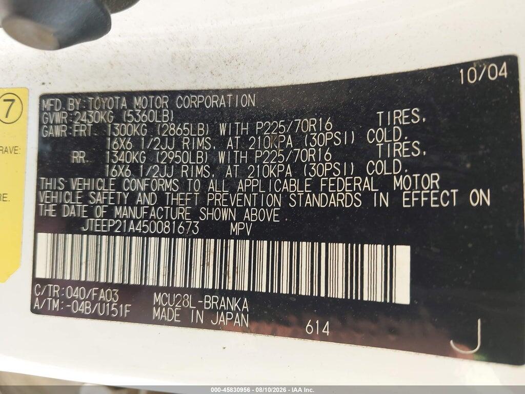 JTEEP21A450081673 2005 TOYOTA HIGHLANDER photo no. 9