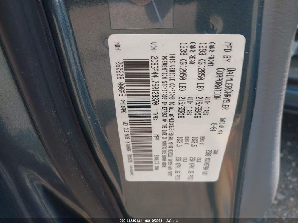2D8GP44L75R128370 2005 DODGE GRAND CARAVAN photo no. 9