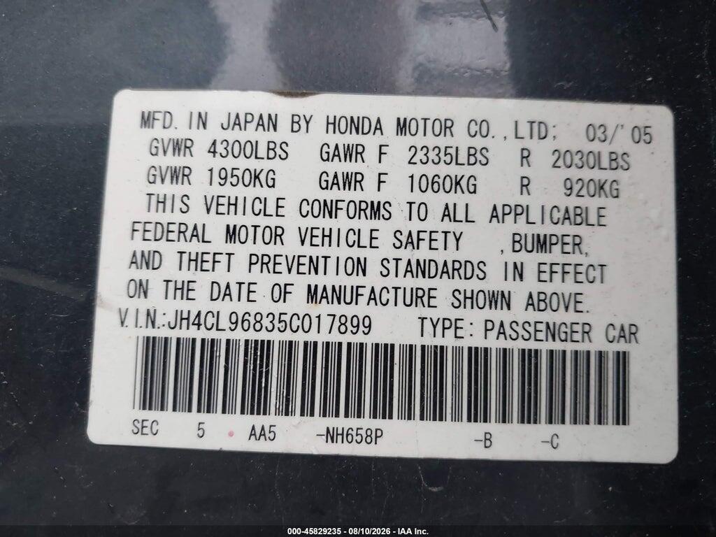 JH4CL96835C017899 2005 ACURA TSX photo no. 9