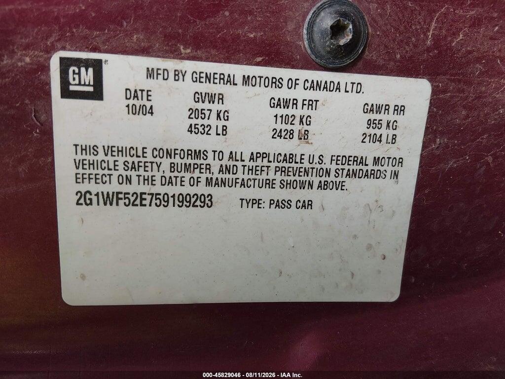 2G1WF52E759199293 2005 CHEVROLET IMPALA photo no. 9