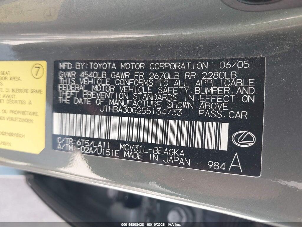 JTHBA30G255134733 2005 LEXUS ES 330 photo no. 9