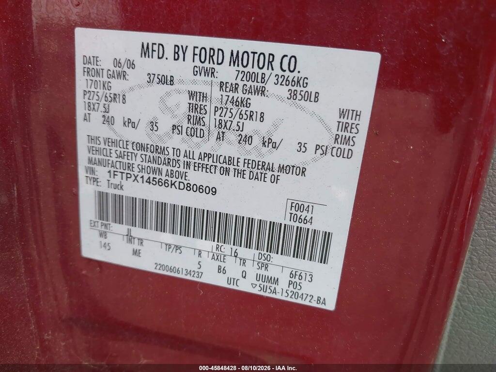 1FTPX14566KD80609 2006 FORD F-150 photo no. 9