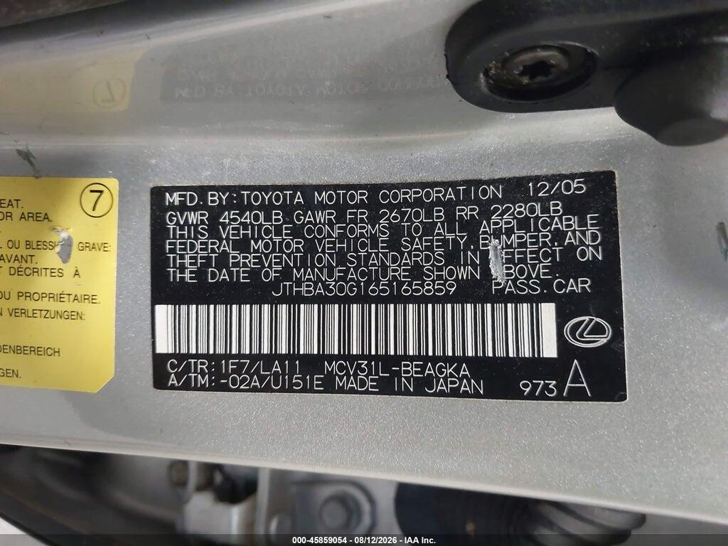 JTHBA30G165165859 2006 LEXUS ES 330 photo no. 9