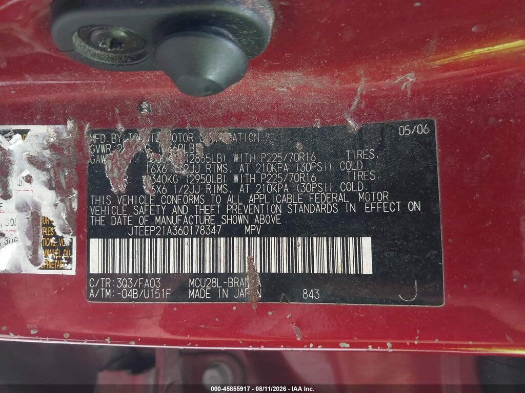 JTEEP21A360178347 2006 TOYOTA HIGHLANDER photo no. 9