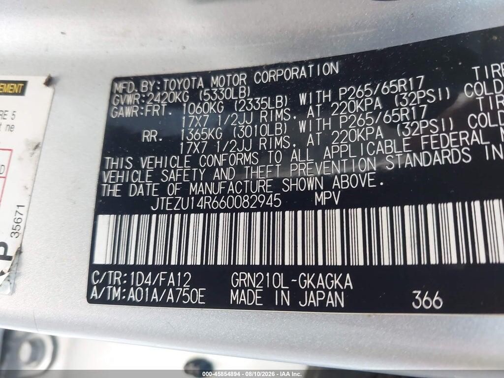 JTEZU14R660082945 2006 TOYOTA 4RUNNER photo no. 9