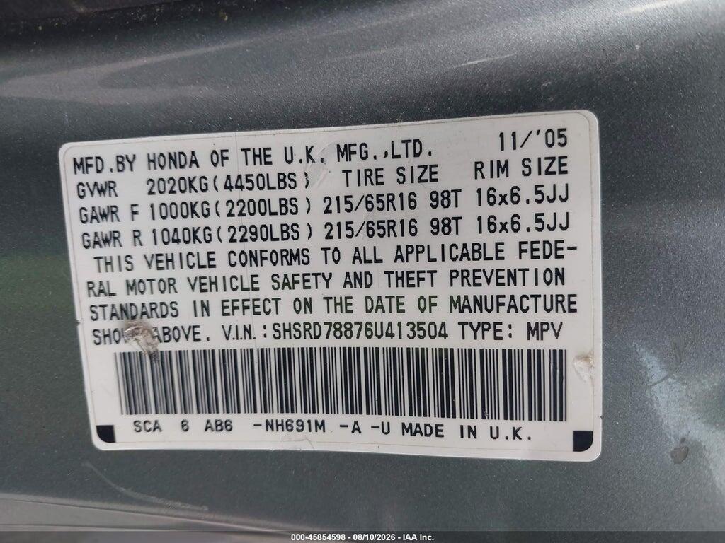 SHSRD78876U413504 2006 HONDA CR-V photo no. 9