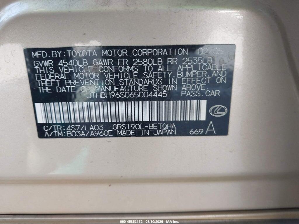 JTHBH96S065004445 2006 LEXUS GS 300 photo no. 9