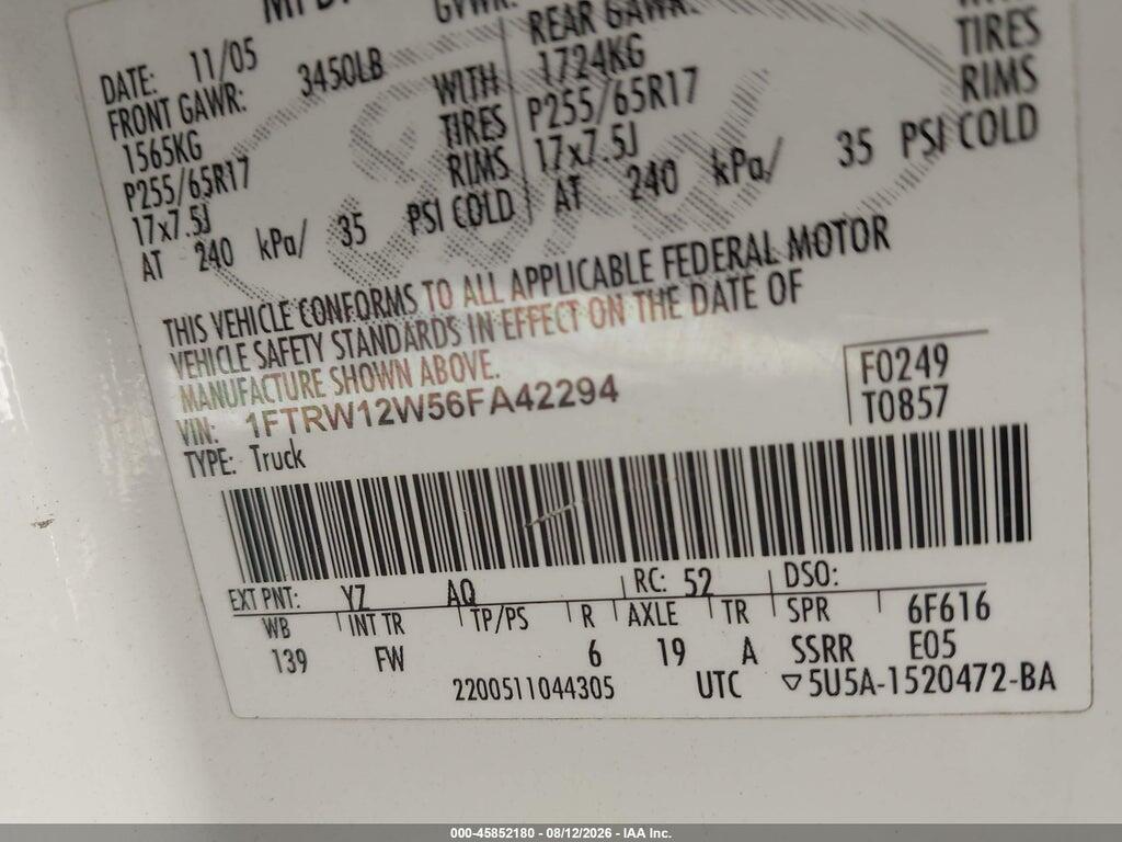 1FTRW12W56FA42294 2006 FORD F-150 photo no. 9