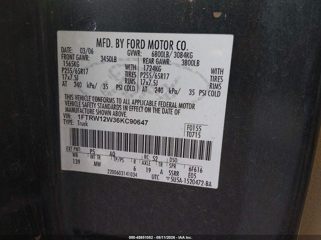 1FTRW12W36KC90647 2006 FORD F-150 photo no. 9