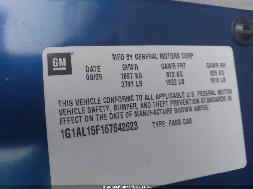1G1AL15F167642623 2006 CHEVROLET COBALT photo no. 9