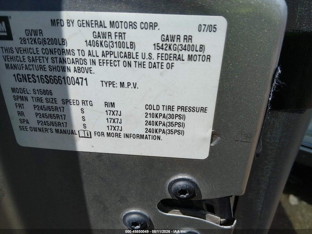 1GNES16S666100471 2006 CHEVROLET TRAILBLAZER EXT photo no. 9