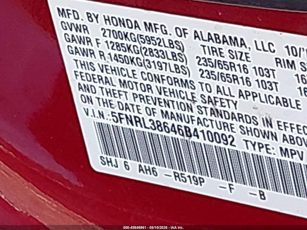 5FNRL38646B410092 2006 HONDA ODYSSEY photo no. 9