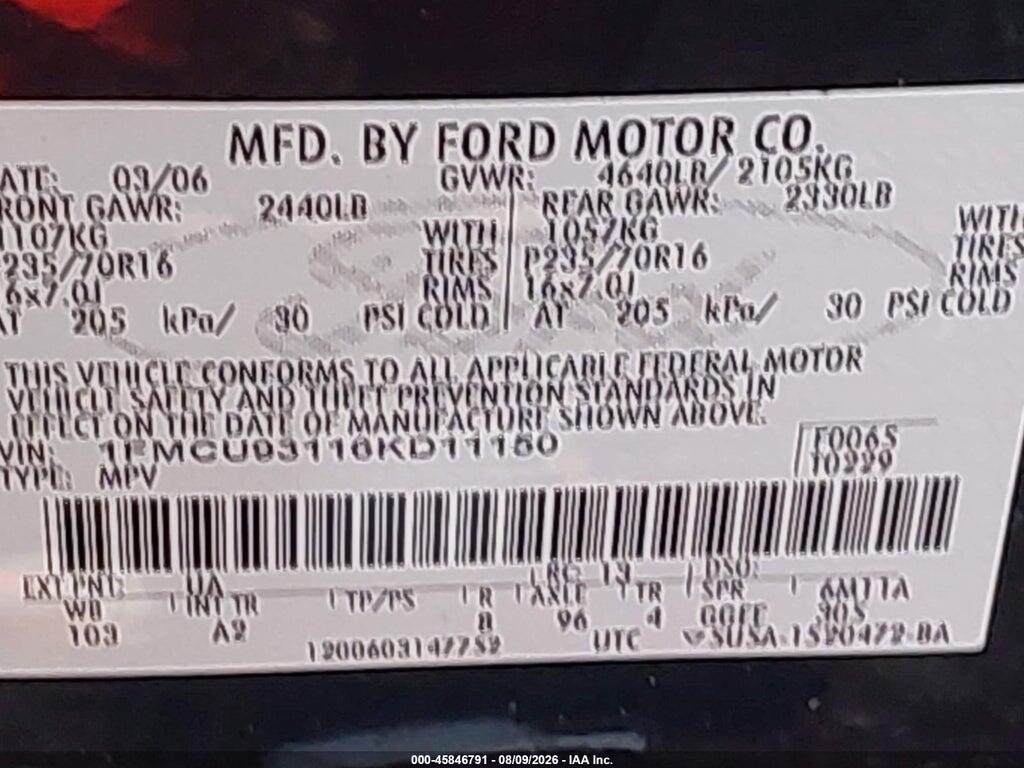 1FMCU93116KD11150 2006 FORD ESCAPE photo no. 9