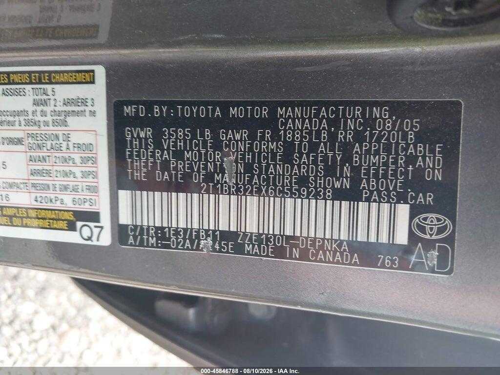 2T1BR32EX6C559238 2006 TOYOTA COROLLA photo no. 9
