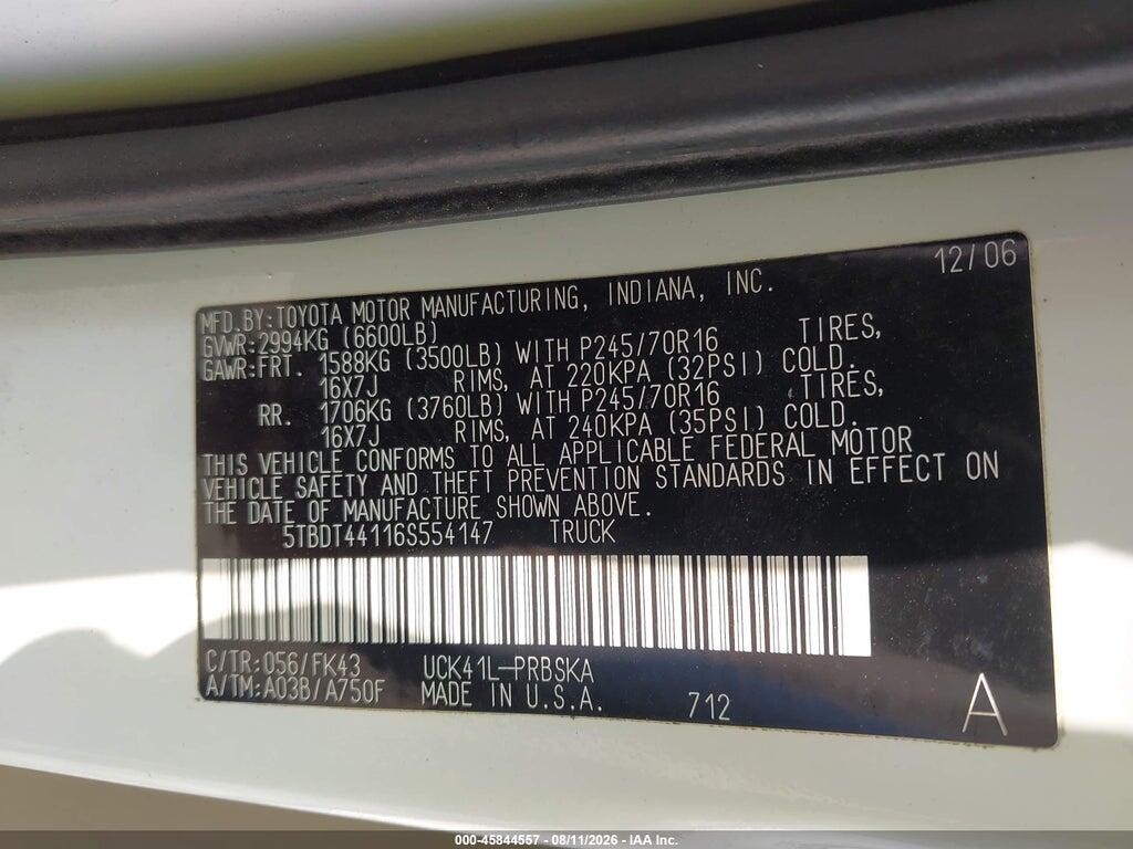 5TBDT44116S554147 2006 TOYOTA TUNDRA photo no. 9