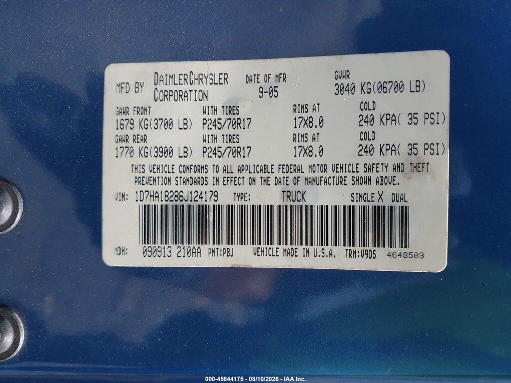 1D7HA18286J124179 2006 DODGE RAM 1500 photo no. 9