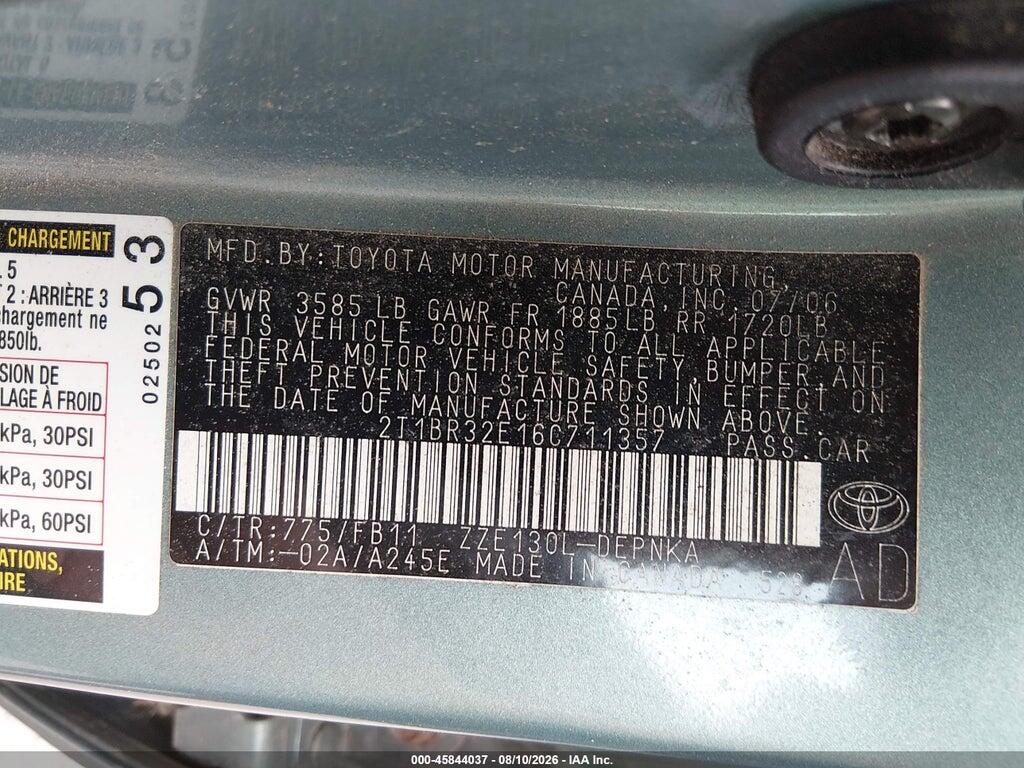 2T1BR32E16C711357 2006 TOYOTA COROLLA photo no. 9