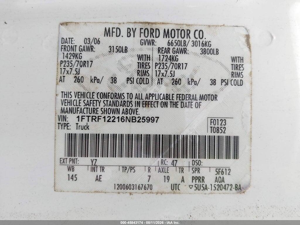 1FTRF12216NB25997 2006 FORD F-150 photo no. 9