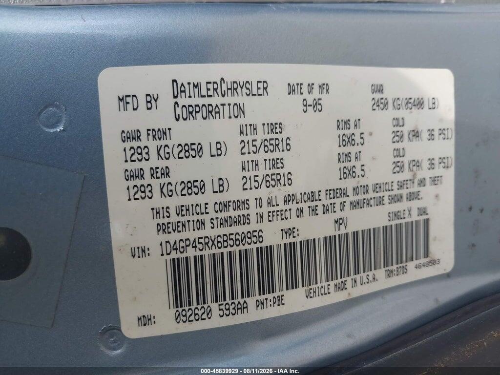 1D4GP45RX6B560956 2006 DODGE CARAVAN photo no. 9