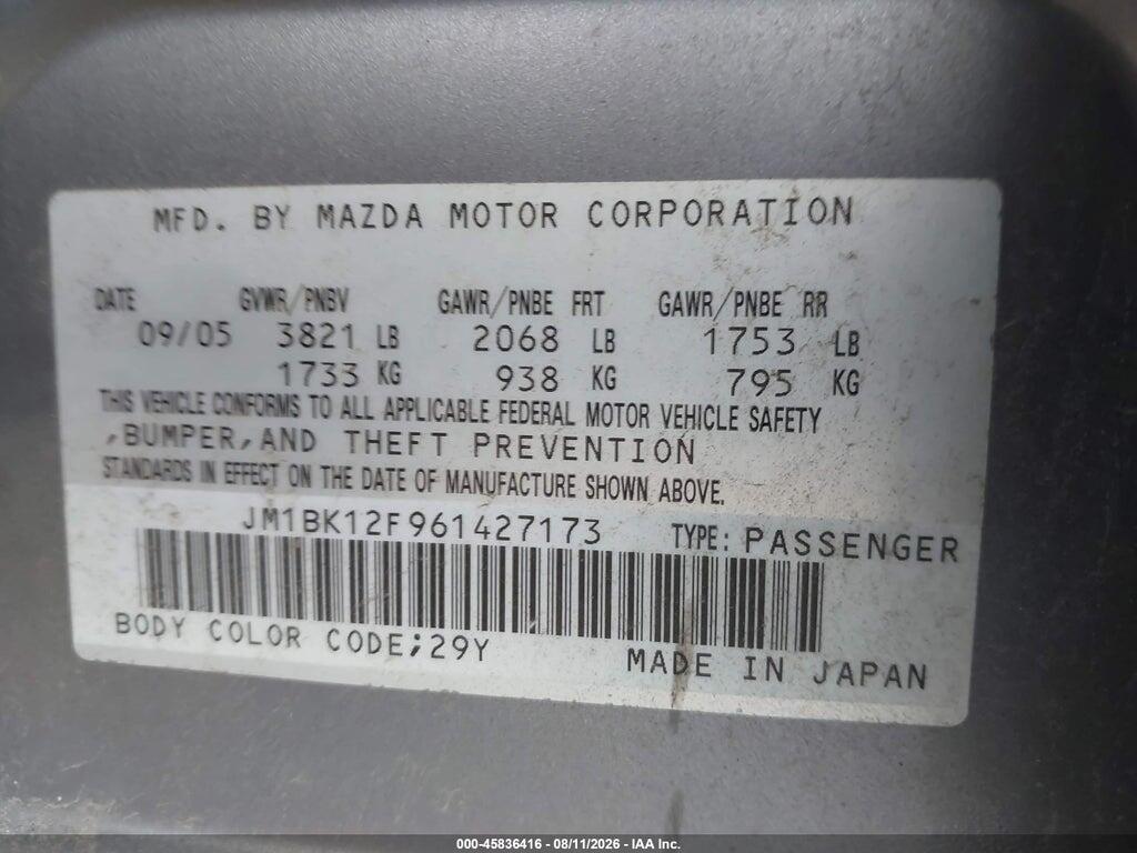 JM1BK12F961427173 2006 MAZDA MAZDA3 photo no. 9