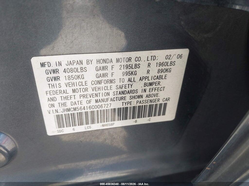 JHMCM56416C006727 2006 HONDA ACCORD photo no. 9