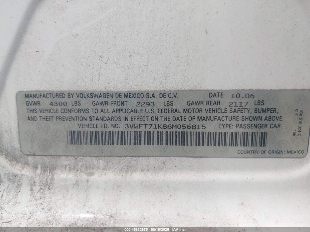 3VWFT71K86M056815 2006 VOLKSWAGEN JETTA photo no. 9