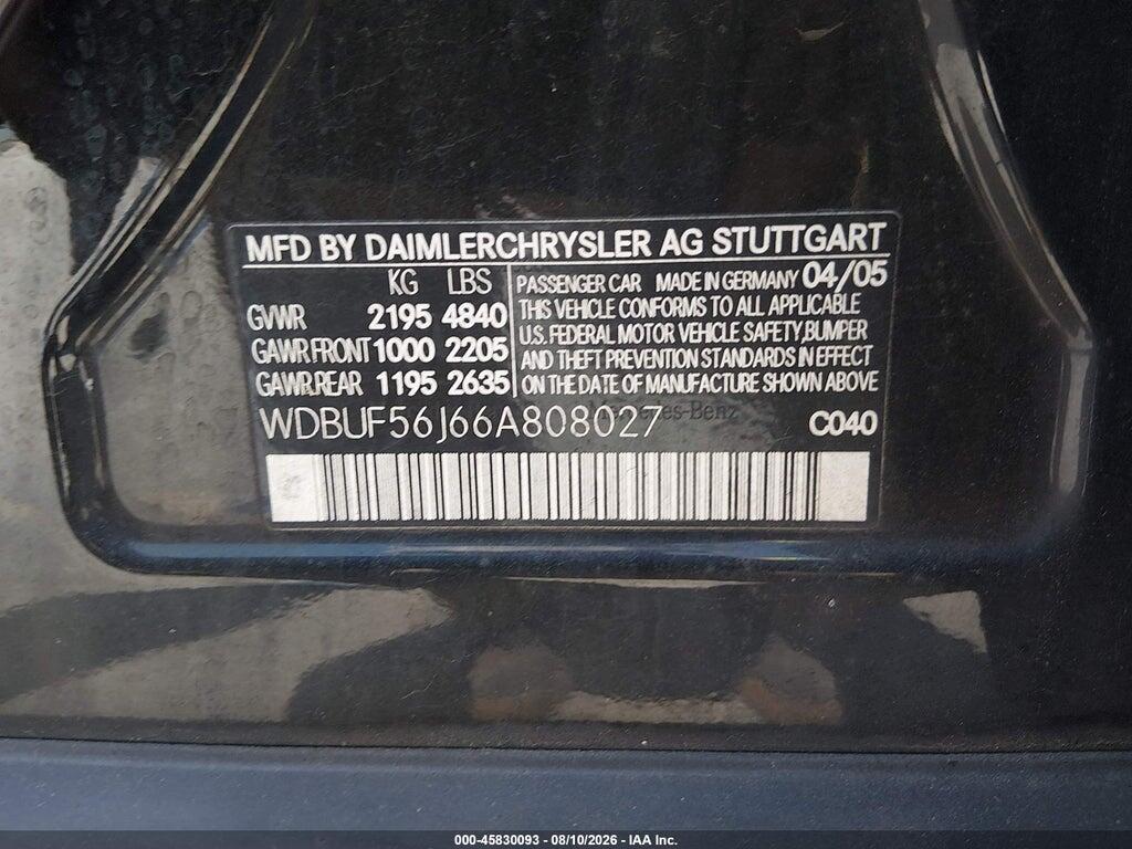 WDBUF56J66A808027 2006 MERCEDES-BENZ E 350 photo no. 9