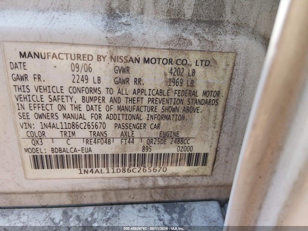 1N4AL11D86C265670 2006 NISSAN ALTIMA photo no. 9