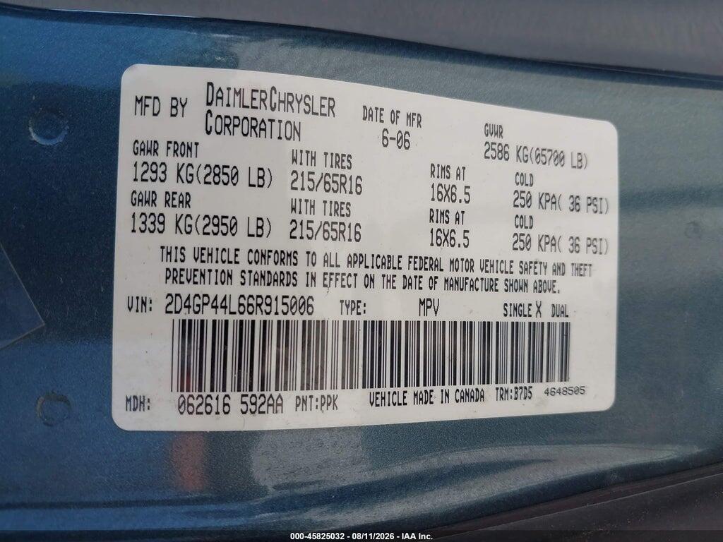 2D4GP44L66R915006 2006 DODGE GRAND CARAVAN photo no. 9