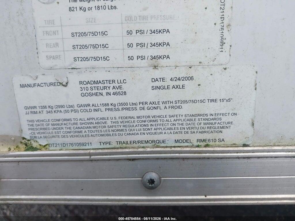 5DT211D1761059211 2006 ROAD MASTER ENCLOSED TRAILER photo no. 9