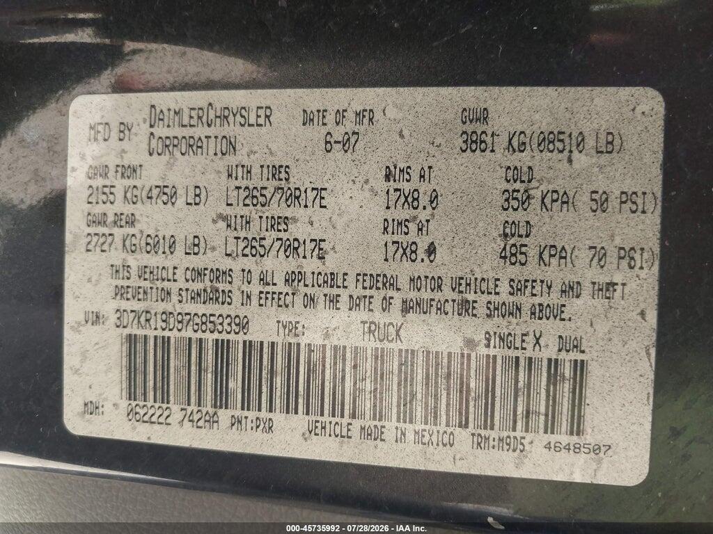 3D7KR19D97G853390 2007 DODGE RAM 1500 photo no. 9