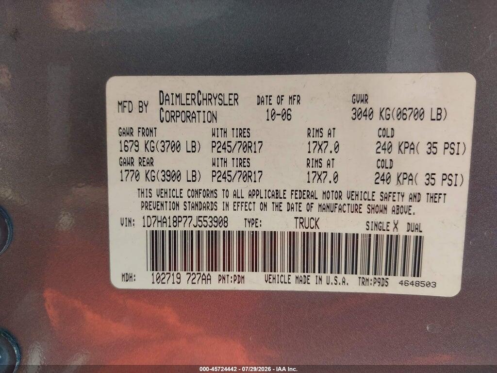 1D7HA18P77J553908 2007 DODGE RAM 1500 photo no. 9