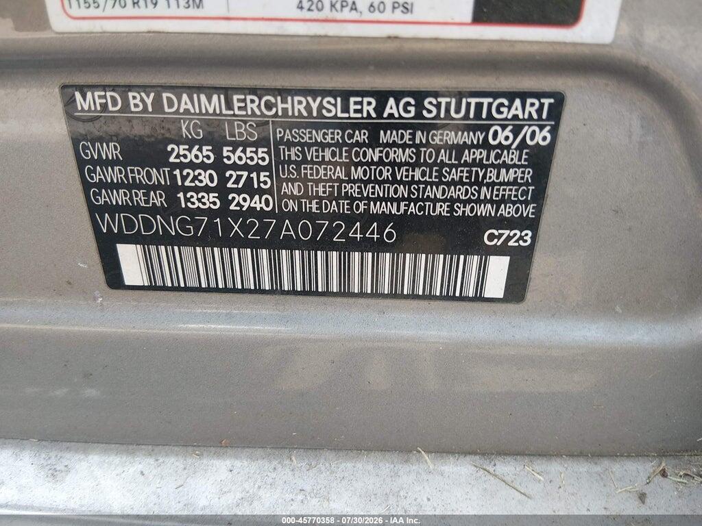WDDNG71X27A072446 2007 MERCEDES-BENZ S 550 photo no. 9