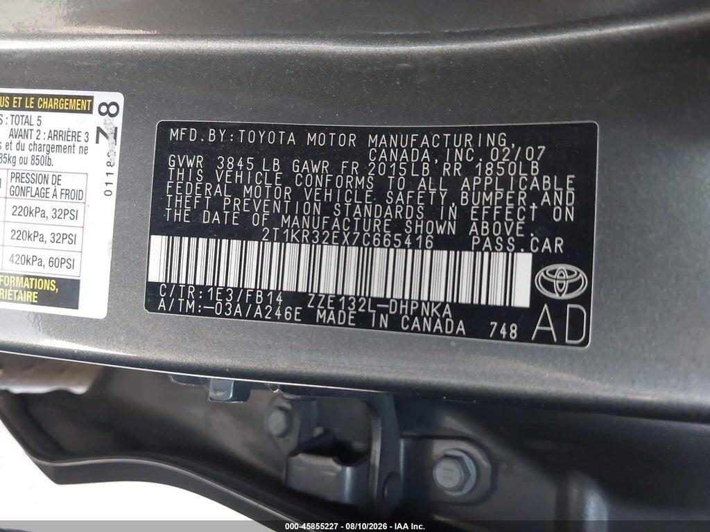 2T1KR32EX7C665416 2007 TOYOTA MATRIX photo no. 9