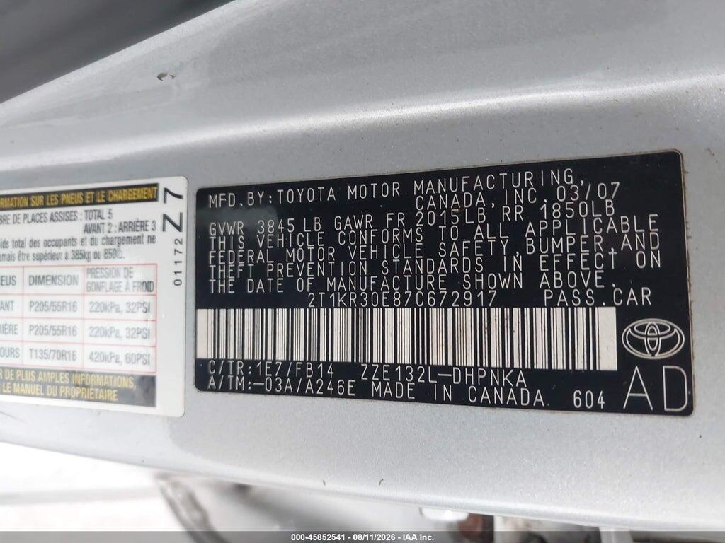 2T1KR30E87C672917 2007 TOYOTA MATRIX photo no. 9