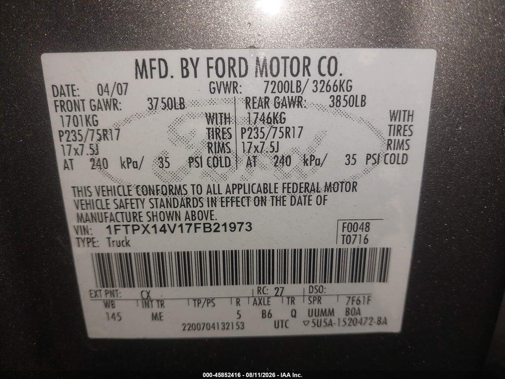 1FTPX14V17FB21973 2007 FORD F-150 photo no. 9