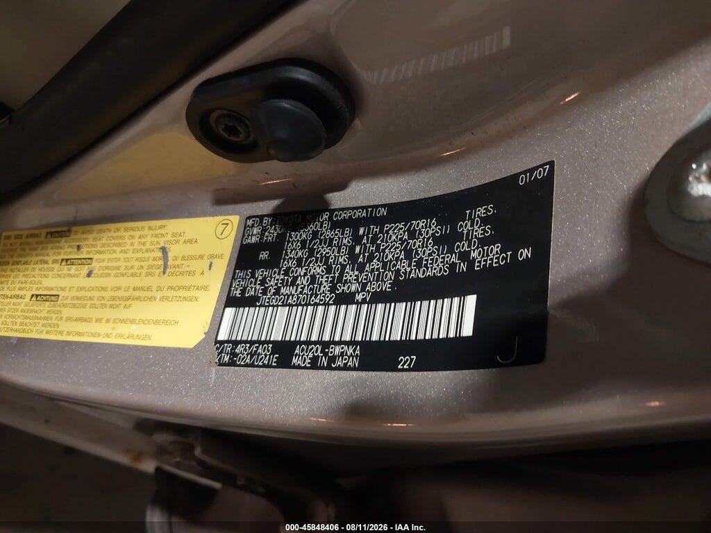 JTEGD21A870164592 2007 TOYOTA HIGHLANDER photo no. 9