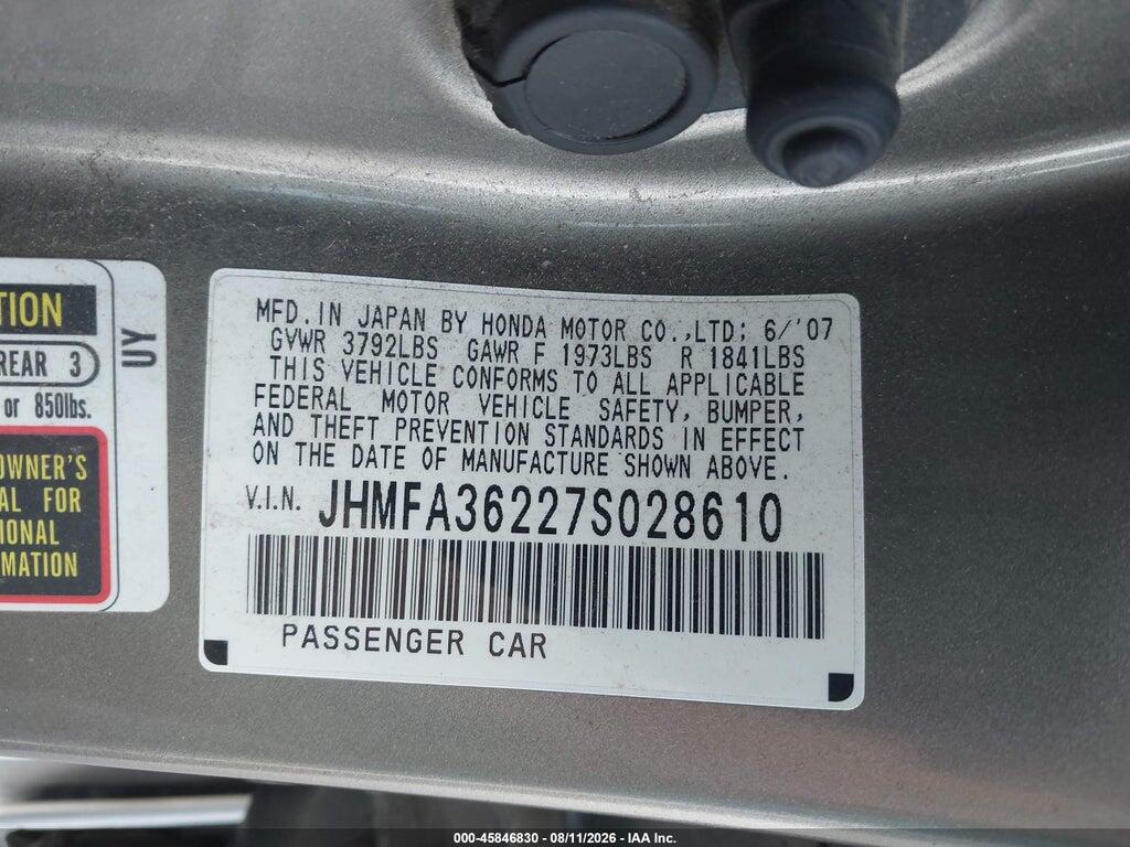 JHMFA36227S028610 2007 HONDA CIVIC HYBRID photo no. 9