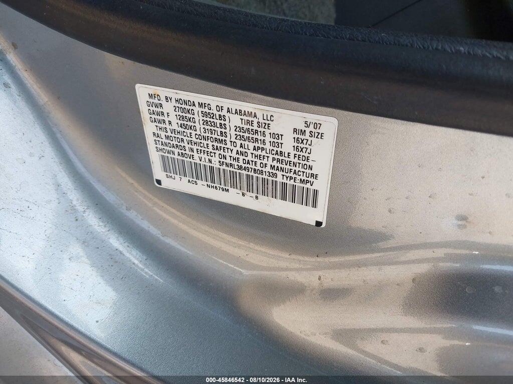 5FNRL38497B081339 2007 HONDA ODYSSEY photo no. 9