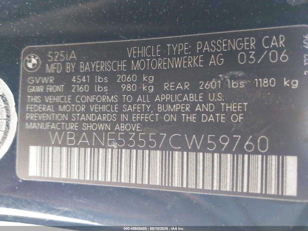 WBANE53557CW59760 2007 BMW 525I photo no. 9