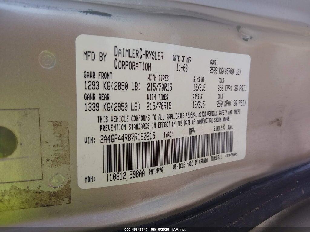 2A4GP44R87R190215 2007 CHRYSLER TOWN & COUNTRY photo no. 9