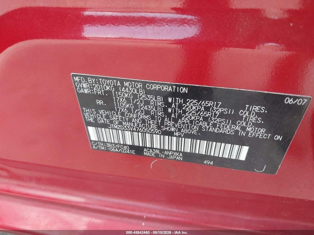 JTMZD33V476050590 2007 TOYOTA RAV4 photo no. 9