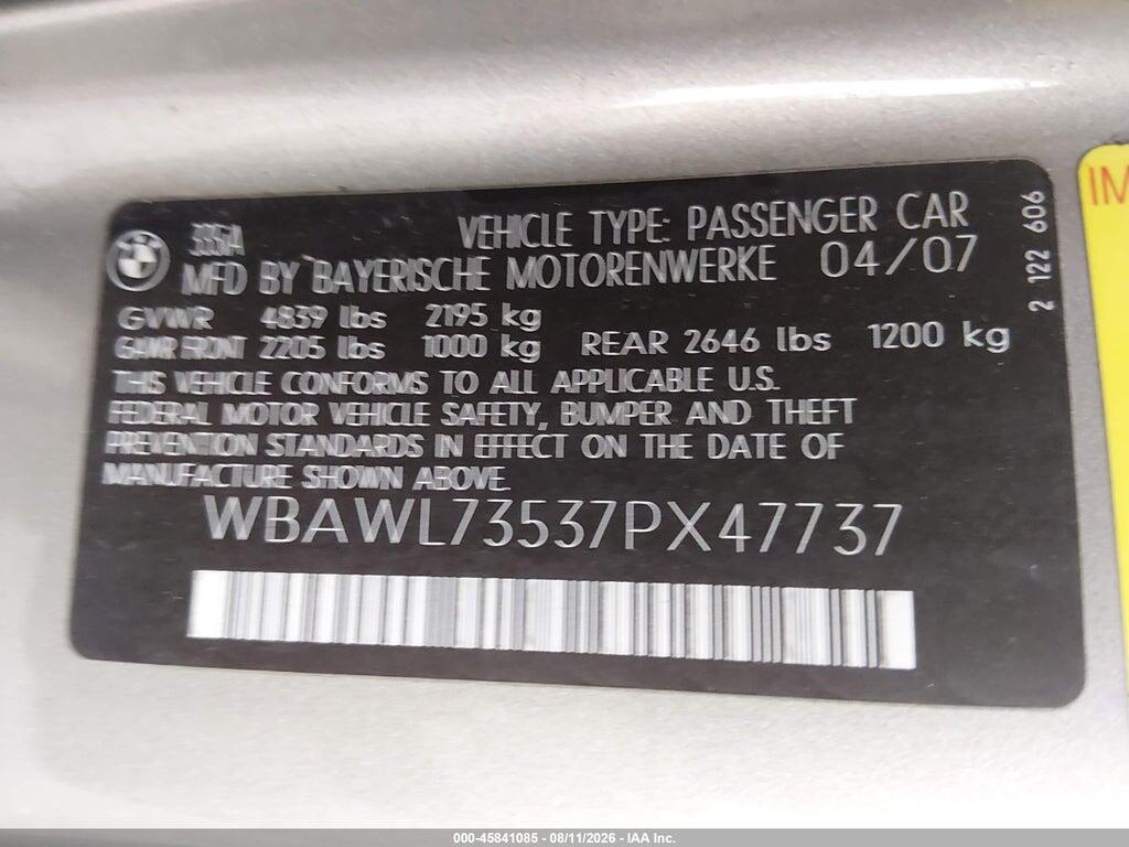 WBAWL73537PX47737 2007 BMW 335I photo no. 9