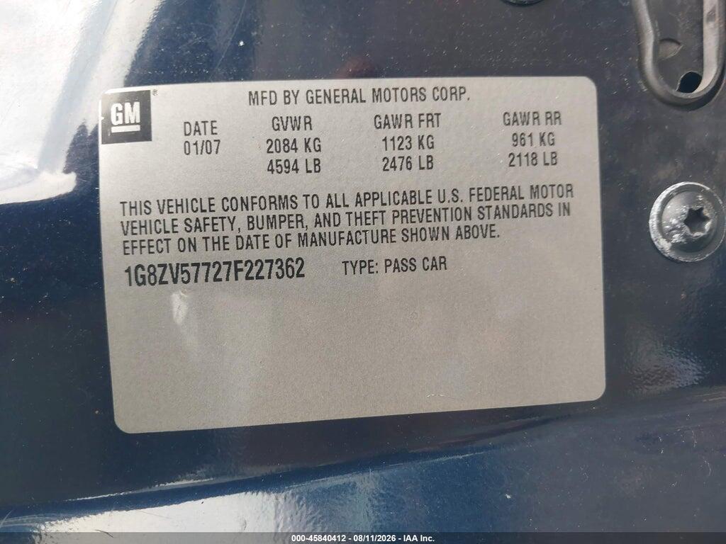 1G8ZV57727F227362 2007 SATURN AURA photo no. 9